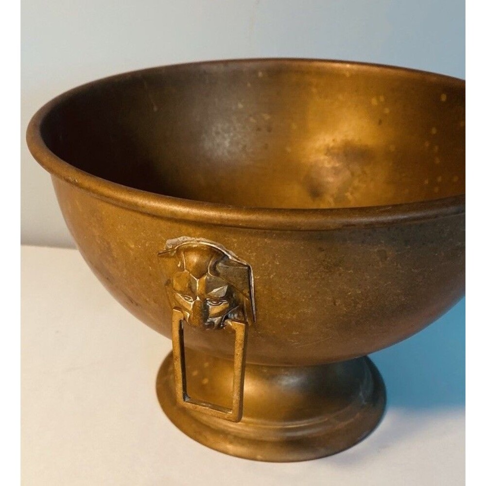 Antique-Style Brass Decorative Bowl with Lion Mask Handle